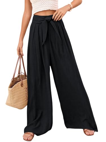 Image of Leriya Fashion High Waist Palazzo Pants for Women | Poly Cotton Wide Leg Trouser Pants for Women | Relaxed Fit Pleated Trousers for Casual & Semi-Formal Wear