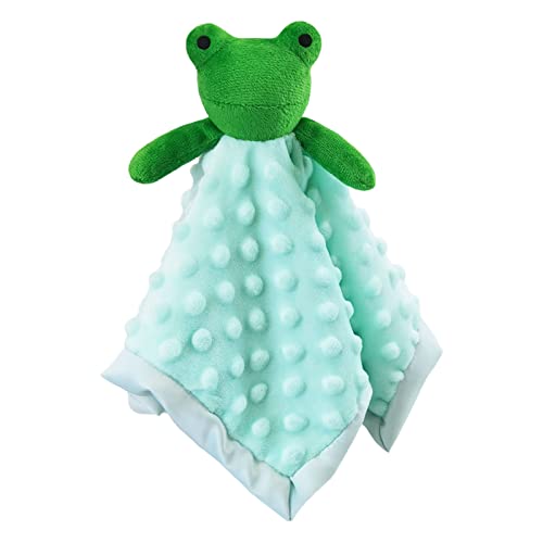 Image of Baby Green Frog Soft Stuffed Animal Security Blanket, Plush Frog Character Lovey Blanket, Baby Shower /Nursery Gift, Newborn Infant Toddler Snuggle Blankie for Boys Girls, 13 Inches