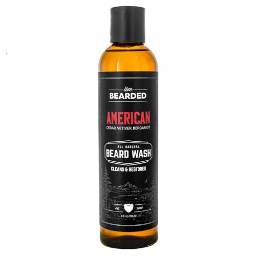 Live Bearded Beard Wash, 8 fl oz - Water-Based Face Cleanser with All-Natural Ingredients for a Gentle, Deep Clean - Made in the USA | American Scent - Cedar, Vetiver, Bergamont