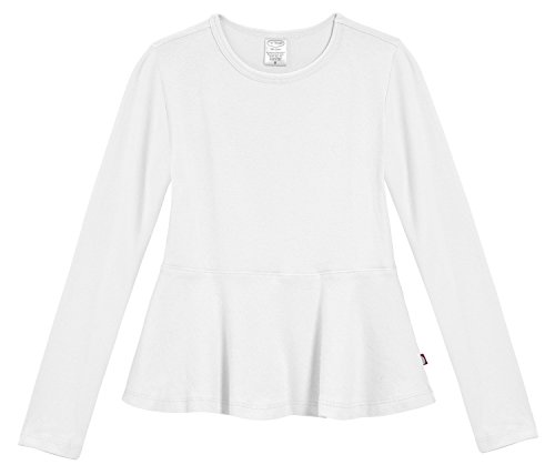 City Threads Little Girls' Cotton Long Sleeve Peplum Top Blouse Shirt for School, Parties or Play Perfect for Sensitive Skin and Sensory Friendly SPD, White, 5