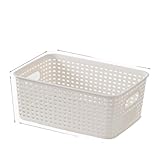Farigrut 可以重ねるプラスチック透かし编み収纳バスケット玩具的本的机上的格子模様竹的盖付収纳バスケット (ホワイトカバーなし*2)