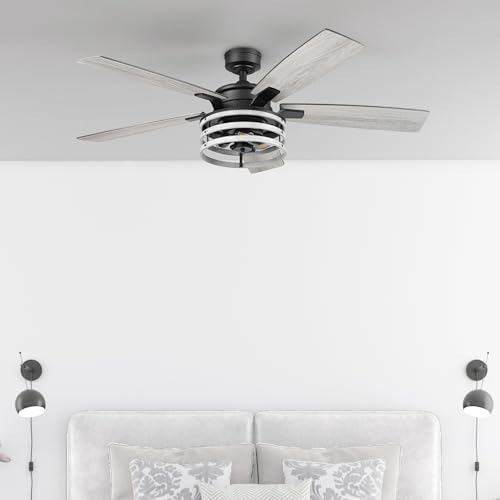 Honeywell Ceiling Fans Carnegie, 52 Inch Industrial Style Indoor LED Ceiling Fan with Light, Remote Control, Dual Mounting Options, 5 Dual Finish Blades, Reversible Airflow - 51855-01 (Matte Black) - image 9
