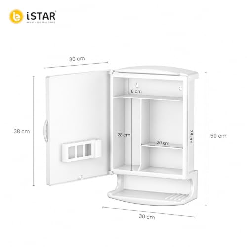 Image of iSTAR Bathroom Cabinet with Mirror | Multipurpose Storage Organizer with Mirror | Modern Wall Mounted Accessories for Bathroom, Kitchen and Home (White)