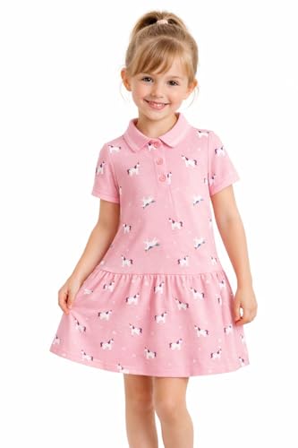 Image of HILEELANG Girls Polo Dress Cotton Short Sleeve Summer Casual School Uniform Dress for Toddler Little Girls 2-8 Years