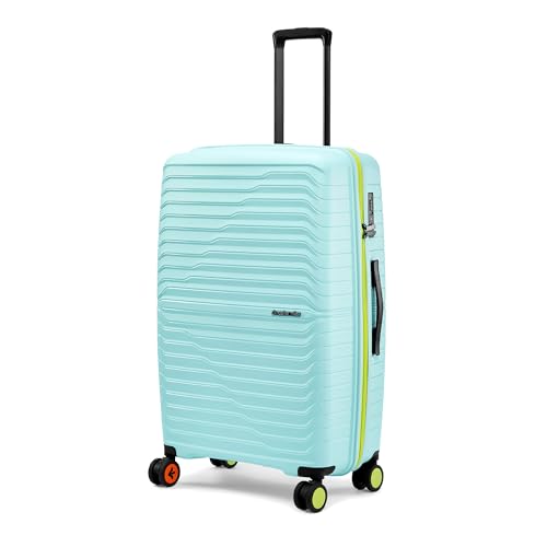 Image of Nasher Miles Cairo Hard-Sided Polypropylene Check-in Luggage 28 inch | 75cm | 8 Wheels Large Trolley Bag for Travel | Suitcase (Pastel Green & Neon)