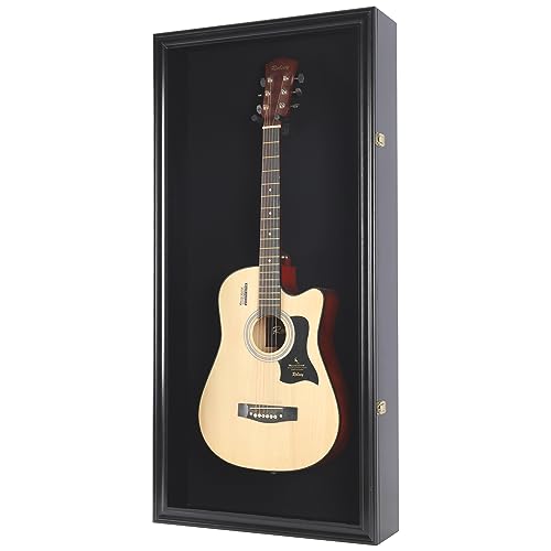 DisplayGifts 45' Acoustic Guitar Display Case Cabinet Shadow Box with Guitar Hanger Stand, Lockable...