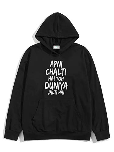Image of The SV Style Random Print Graphic Print Pullover Hoodie, Black, Long Sleeve with Kangaroo Pocket 320 GSM Fleece Inside