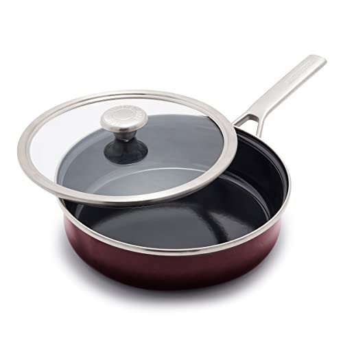 Merten & Storck European Crafted Steel Core Enameled Cookware, 3QT Saute Pan Jumbo Cooker with Lid, Induction, PFAS & PTFE Free, Dishwasher Safe, Oven & Broiler Safe, Merlot Red