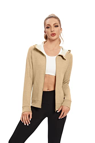 TIHEEN Womens Zip Up Hoodie, Long Sleeve Warm Soft Polar Lightweight Workout Jacket with Pockets
