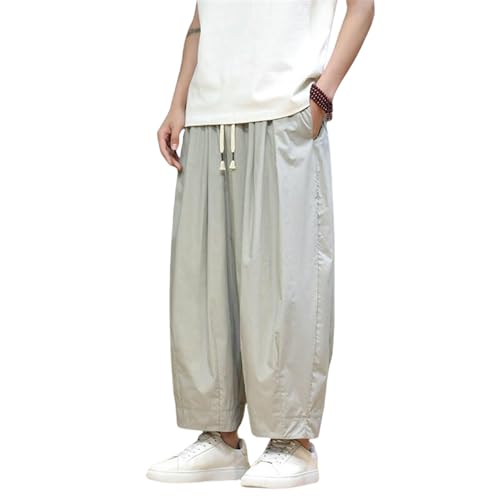 Pantalon d'été pour homme coupe droite ample et fluide style chinois