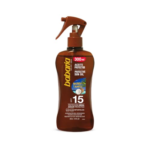 Babaria - Monoi Tahiti Sonnenschutzöl Spray SPF 15 | Exotisches Bräunungsöl | Bronzer Tahiti | Körperpflege Sonne
