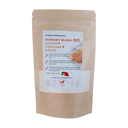 Arcilla Blanca de Caolín + Cúrcuma + Arroz – Mascarilla Facial Iluminadora, Anti-Manchas y Cuidado de la Piel – 100% Natural | Ternary Blend 301 – 100g