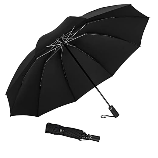 Umbrella Large Inverted Folding Umbrellas Windproof Compact Folding Auto open close 10 ribs - Black