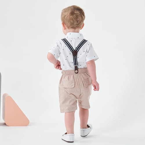 Image of Volunboy Baby Boy Formal Short Set Toddler Summer Gentleman Outfit Kid Short Sleeve Bowtie Shirt Suspender Shorts Suit