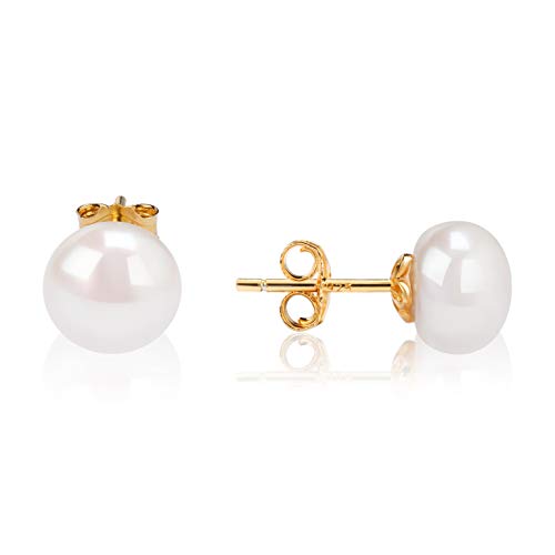 LIZOL Sterling Silver AAA+ Quality Handpicked Freshwater Cultured Stud Pearl Earrings for Women (S925 gold plated silver, 6.0-6.5mm)