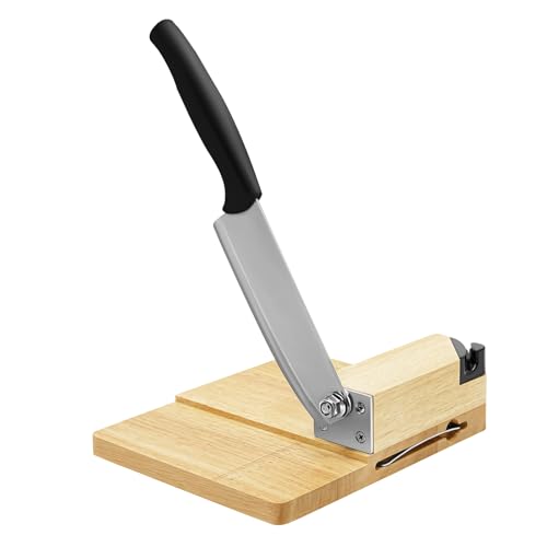 Biltong Cutter Kitchen Cutter with Practical Slot and Wood Base, Biltong Maker Jerky Slicer Manual Household Jerky Meat Slicer Stainless Steel Cutters for Meat, Fruits and Vegetables