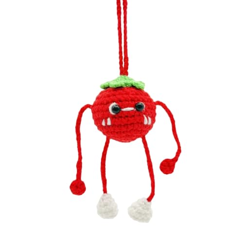 Cute Crochet Hanging Plant for Car,Handmade Red Tomato Cherry Strawberry Keychain for Women Plant Strawberry Aesthetic Car Accessories for Wome Her Birthday Present for Daughter Friend Girlfriend