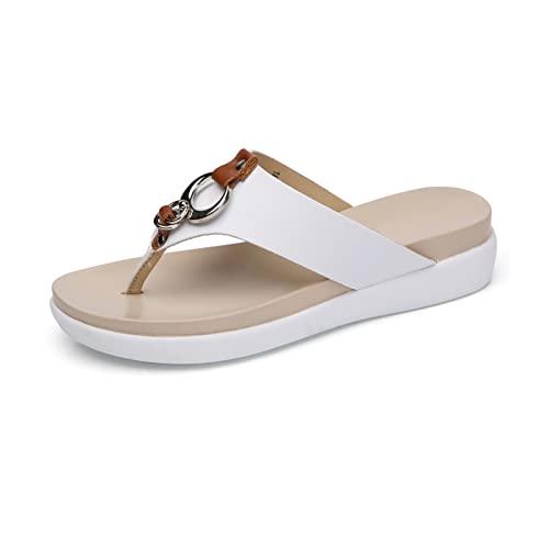 TXTC Sommer-Flipflop Frauen Sandalen Leichte Slide-Schuhe Strandpantoffeln Im Freien, Flache Wanderschuhe Für Den Urlaub Rutschfester Flip Flop Für Den Innenbereich (Color : White, Size : 40 EU) Cover