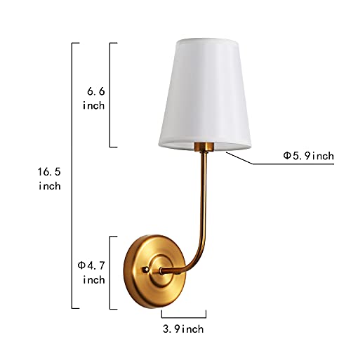 Edlyso Sconces Wall Lighting 2 Pack Gold Vintage Industrial Wall Sconce Light Fixture With Flared White Fabric Shade For Dining Room Living Room Bedrooms Bedside Reading L036 #TOP1