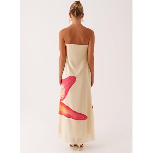 Image of Zwirelz Women Strapless Maxi Dress Boho Floral Print Flowy Long Tube Dress Off Shoulder Loose Beach Sundress