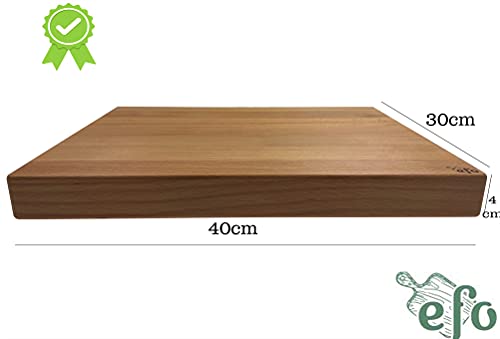 EFO Wooden Chopping Board 40x30x4 cm | Cutting Board with Rounded Edges Made of Beechwood | Kitchen Block for Serving, Slicing and Dicing | Bread Board with Practical Handles | Natural Finish