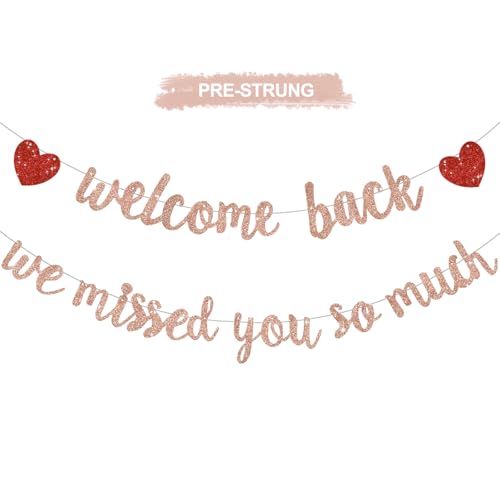 RICHHHA Rose Gold Welcome Back We Missed You So Much Banner NO DIY for Welcome Home Celebration Decorations Family Gathering Back to School Events Military Homecoming Decoration
