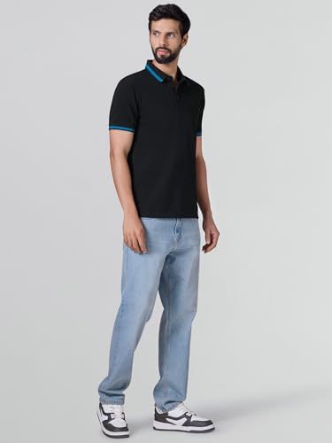 Image of XYXX Men's Apex Mercerized Cotton Striped Collar Pique Polo T-Shirt