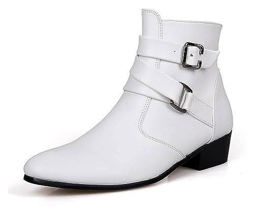 Men's Leather Pointed Toe Chelsea Boots Side Zipper Chunky Low Heel Ankle Boots Western Dress Boots