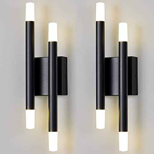 Briboom Modern Wall Sconces Set of Two, Industrial Wall Lamp 12W 4000K Natural White, 4 Lights Acrylic Wall Lighting Fixtures, Black