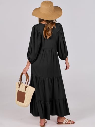 ANRABESS Womens Boho Maxi Dresses 2025 Summer V Neck Puff Sleeve Floral Flowy Swing Fall Casual Long Dress4