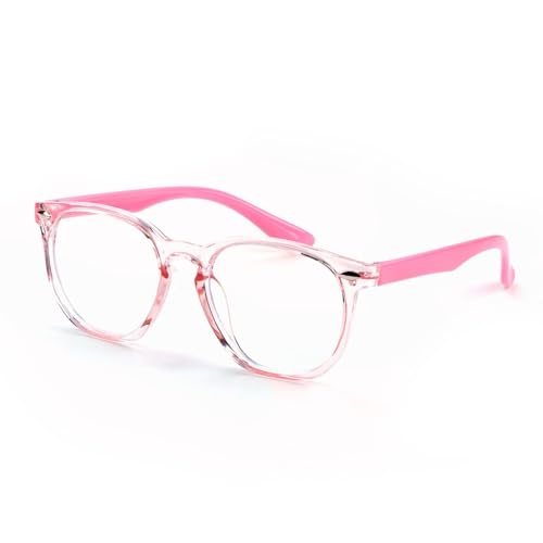 Blue Light Blocking Glasses for Kids Children's Gaming Computer Glasses Anti Headache Glasses Anti Eyes Strain Glasses Lightweight Eyeglasses for TV Anti UV Glare Glasses with Blue Light Filter (Pink)