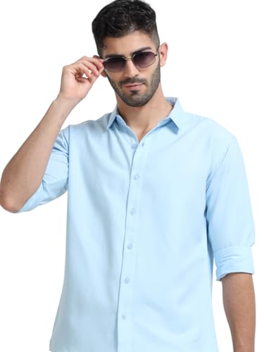 Image of Men's Solid Casual Shirt, Cotton Blend, Regular Fit, Spread Collar, Full Sleeve, Button Closure Perfect for Casual & Office Wear
