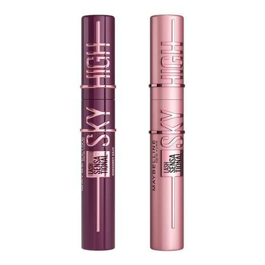 Maybelline New York Schwarze Wimperntusche für extrem lange Wimpern, Lash Sensational Sky High Mascara, Very Black + Lash Sensational Sky High Mascara, Burgundy Haze
