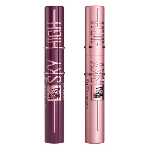 Pack Duo Maybelline New York Máscara de pestañas Volumen y Longitud, Lash Sensational Sky High, Negro + Burgundy Haze