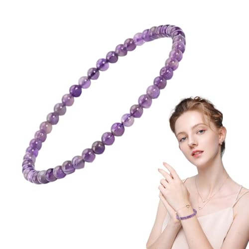 GNALIA 1 Pulsera Amatista Piedra Natural 19Cm, Perlas 4Mm Violeta, Joya...