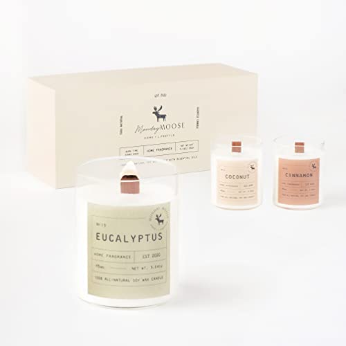 Monday Moose Scented Candle Gift Set, 5.64Oz Each, 3-Pack All-Natural Soy Wax Candle Set With Essential Oils For Home, Mom, Women, Birthday Gift (Coconut+Eucalyptus+Cinnamon, Small Jar) #TOP21