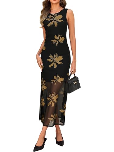 Bluetime Floral Mesh Long Party Dresses Summer Sleeveless Bodycon Formal Wedding Guest Dress Elegant...