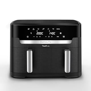 Moulinex Dual Easy Fry XXL, Friggitrice ad Aria 11 Litri, Doppio Cestello Antiaderente Lavabile in Lavastoviglie, Basso Consumo Energetico, 7 Modalità, App Ricette, Colore Nero, EZ9428
