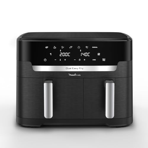 Moulinex Dual Easy Fry XXL, Friggitrice Aria 11L, Nero, EZ9428 | con Doppio Cestello Antiaderente, Lavabile in Lavastoviglie, Basso Consumo Energetico, App Ricette
