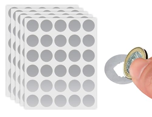 KAPSING 150 Piezas Etiquetas Adhesivas para Rascar, Pegatinas Redondas Plateadas para Tarjetas de Rascar de 25 mm, Pegatinas para Rascar, para Bodas