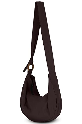 Image of Hobo Crossbody Bag for Women - Handmade Cotton Boho Purse with Wooden Ring | Lightweight Slouchy Shoulder Sling Tote Bag
