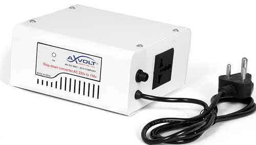 Image of Axvolt 220V to 110V Copper Step Down Transformer Voltage Converter | 200W Transformer for US Appliances in India | Compact Travel-Friendly | White Color