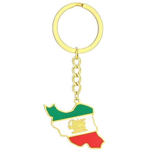 Porte-clés vintage en forme de carte de l'Iran en acier avec drapeau doré et argenté pour femme et homme, Or, taille unique