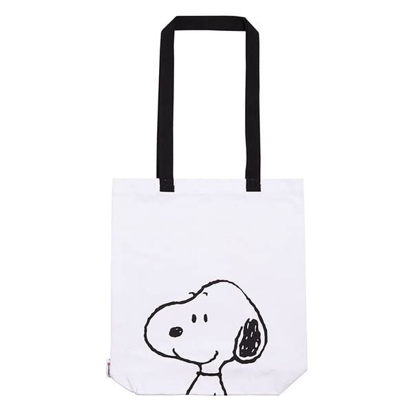 Can Dükkân Bez Çanta - Snoopy Kafa - (Beyaz gabardin- siyah kolon sap)