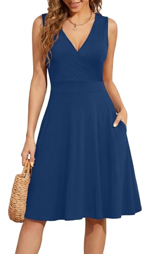 Image of WEACZZY Women's Summer Sleeveless Casual Dresses V-Neck Wrap Floral Holiday Tank Dress Flowy Beach Sundress with Pockets