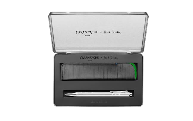 Caran d'Ache Set Kugelschreiber Ecridor Paul Smith Silbergrau & Etui aus Leder Schwarz, 1 Stück