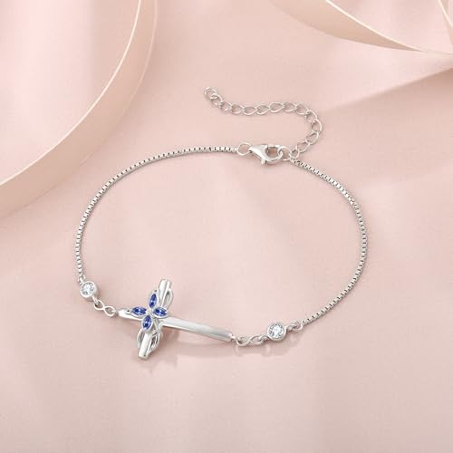 Cross Bracelet for Women 925 Sterling Silver Infinity Butterfly Birthstone Link Bracelet Crucifix Religious Jewelry for Her4