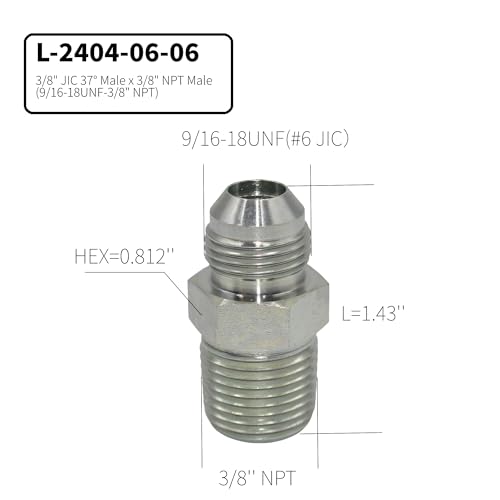 Image of 10 PACK 3 /8 inch JIC 37 Male x 3 /8 inch NPT Male Pipe Steel Hydraulic Adapter Flared Tube Fitting Pipe Connector L-2404-06-06