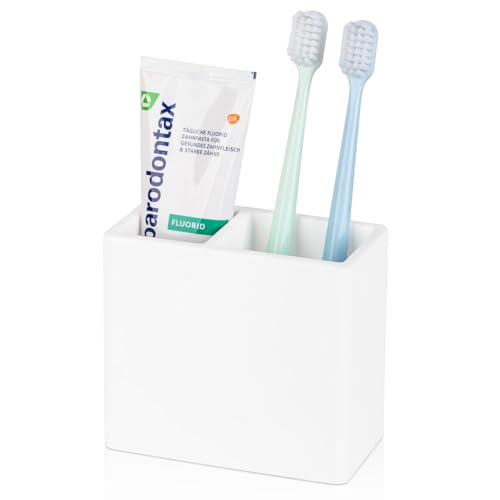 Diatomite Toothbrush Holder 2 Slots Tooth Brush Holder for Bathroom Kids Electric Toothbrush and Toothpaste Organizer for Countertop Shower Vanity White