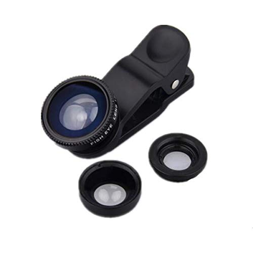 Phone Camera Lens, 180 Fisheye Lens + 25X Macro Lens + 0.67X Wide Angle Lens, Clip-On 3 IN 1 Professional HD Cell Phone Lens for iPhone 7/7 PLUS / 6, Samsung, Other Smartphones black